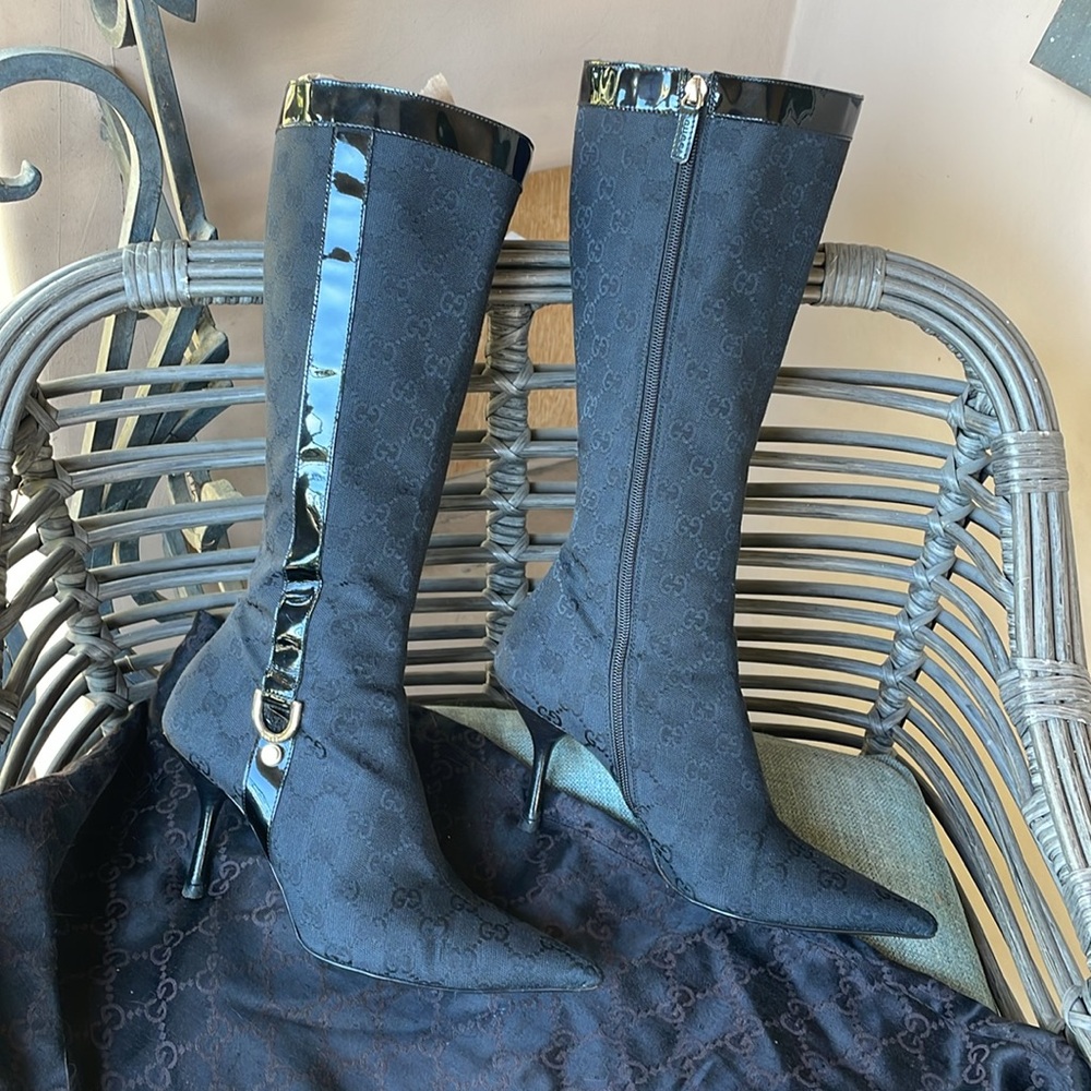 Gucci vintage GG monogram black cloth boots - Picture 3 of 16